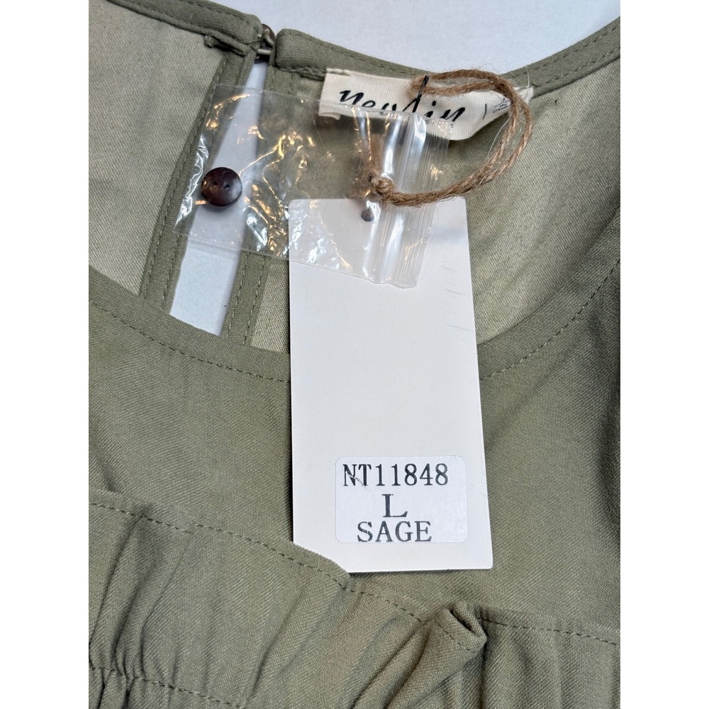 Very J New In Ruffle Smocked Blouse Womens Large Olive Green Long Sleeve Boho - Picture 11 of 14